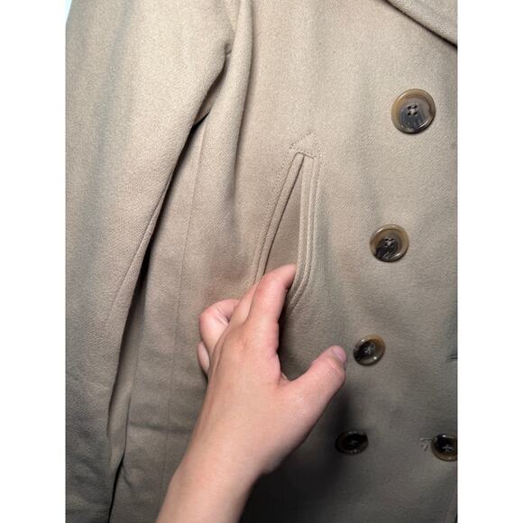 J Crew tan double breasted wool pea coat womens medium preppy classic luxury - Picture 4 of 7